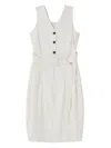Low Classic Button-front Belted Midi Dress In White