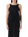 Low Classic Loop Button Halterneck Sleeveless Top In Black