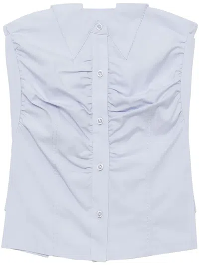 Low Classic Button-up Strapless Top In Blue