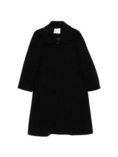 Low Classic Button-up Collared Coat In Black