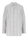 Low Classic Striped Collared Neck Long Sleeves Top In Grey