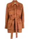 Low Classic Check-print Belted Leather Jacket In Brown