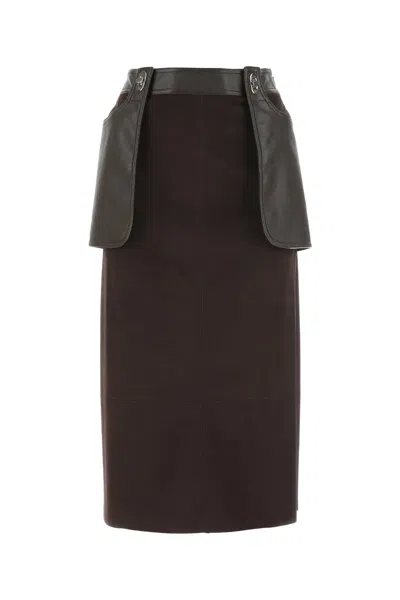 Low Classic Chocolate Synthetic Leather Skirt In Brown