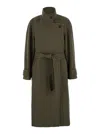 Low Classic Soft Wool Twill Wrap Coat In Green