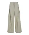 Low Classic Green Palazzo Pants With Front Pences In Cotton Blend Woman In Green