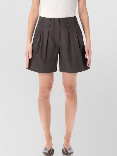 Low Classic Cotton Shorts Pleated Design Side And Back Pockets In Gray