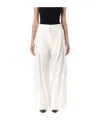 Low Classic High Waist Cotton Tuck Wide Leg Pant In White