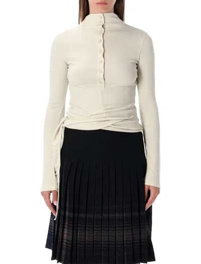 Low Classic Cream Long Sleeve Half-neck Wrap Top In Nude