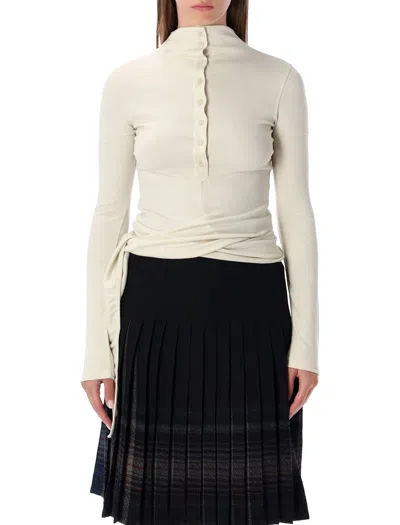 LOW CLASSIC LOW CLASSIC CREAM LONG SLEEVE HALF-NECK WRAP TOP