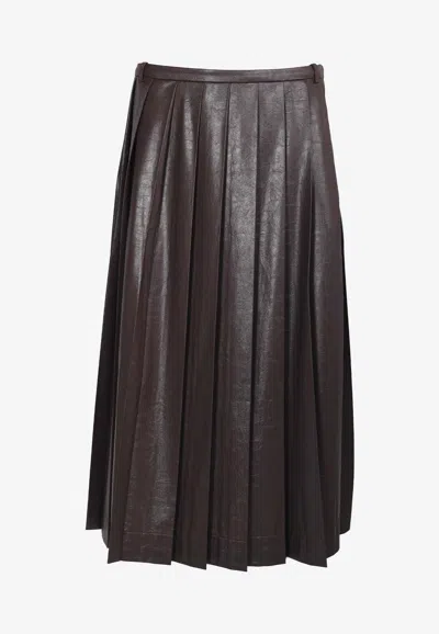 Low Classic Creased Pleated Midi Skirt In Burgundy