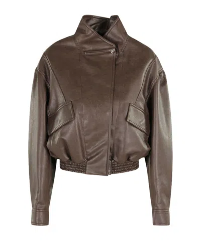 Low Classic Cropped Leather Jacket In Brown