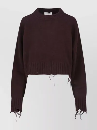 Low Classic Cropped Long Sleeve Crew Neck Knitwear In Brown