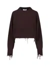 Low Classic Cropped Pullover Distressed Hemline In Brown