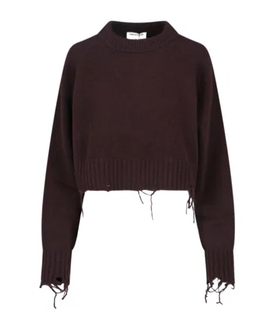 Low Classic Damage' Crop Sweater In Brown