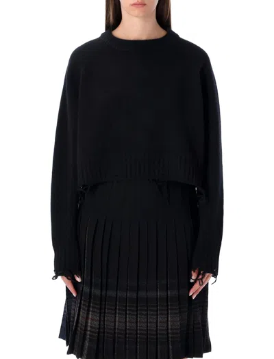 LOW CLASSIC LOW CLASSIC DAMAGED WOOL BLEND CROPPED PULLOVER BLACK