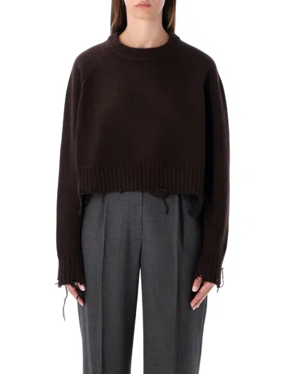 LOW CLASSIC LOW CLASSIC DAMAGED WOOL BLEND CROPPED PULLOVER BROWN
