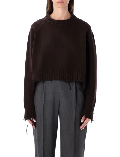 LOW CLASSIC LOW CLASSIC DAMAGED WOOL BLEND CROPPED PULLOVER BROWN