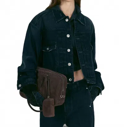 Low Classic Denim Short Trucker Jacket In Mahogany Black In Animal Print