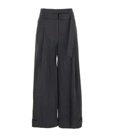 Low Classic Double Belt Pleated Trousers In Grey