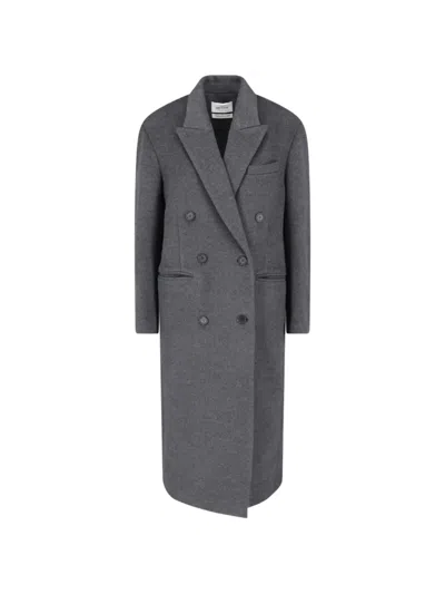 Low Classic Double-breasted Peak-lapel Coat In Gray