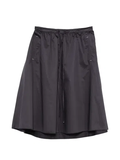 Low Classic Drawstring Cotton Midi Skirt In Black