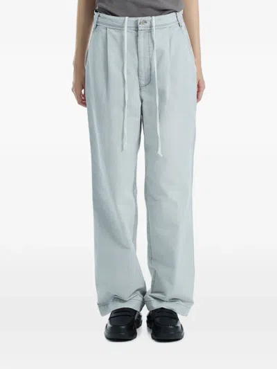 Low Classic Drawstring Washed-cotton Trousers In Blue