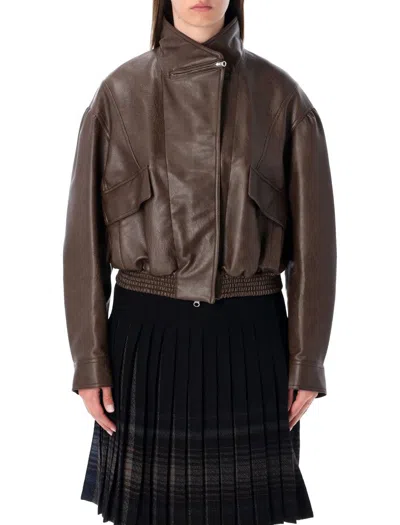Low Classic Eco Leather Bomber Jacket In Brown