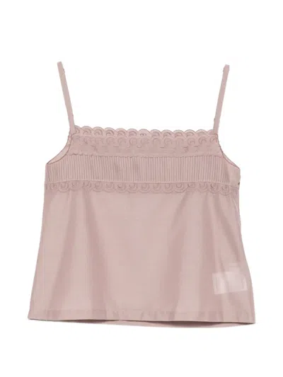 Low Classic Embroidered-detail Top In Pink