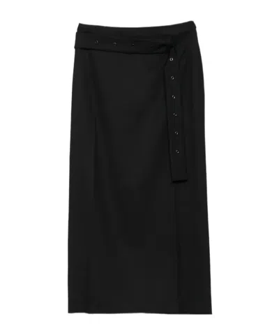 Low Classic Eyelet Detail Belted Midi Skirt In Multi