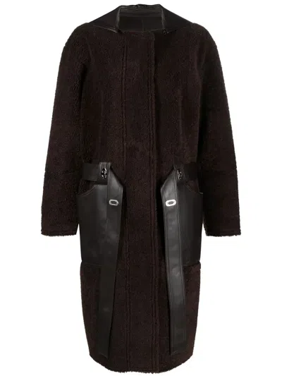 Low Classic Faux-leather Zip-up Coat In Brown