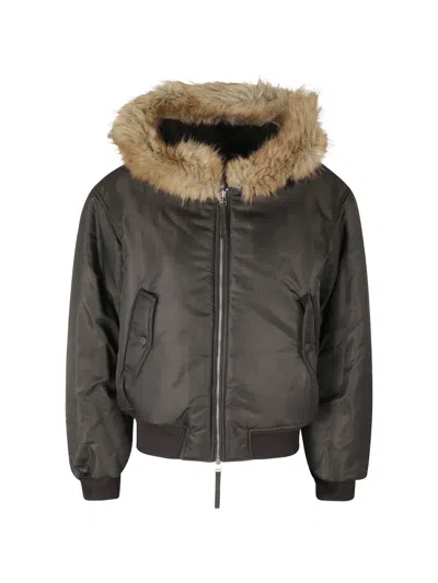 Low Classic Faux-fur Trim Hooded Puffer Jacket In Brown