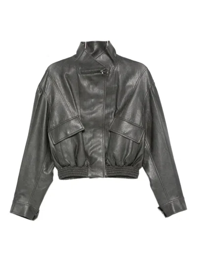 Low Classic Flap-pocket Leather Jacket In Green