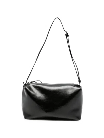 Low Classic Glossy-finish Shoulder Bag In Black