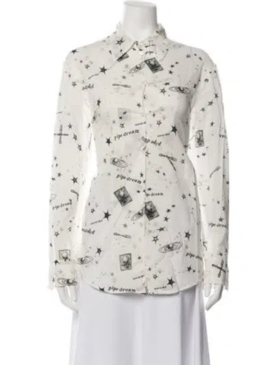 Pre-owned Low Classic Graphic Print Long Sleeve Button-up Top W/ Tags In Neutrals