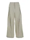 Low Classic Green Palazzo Pants With Front Pences In Cotton Blend Woman In Green