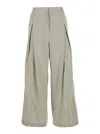 Low Classic Green Palazzo Pants With Front Pences In Cotton Blend Woman In Green