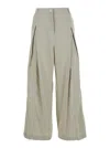 Low Classic Green Palazzo Pants With Front Pences In Cotton Blend Woman In Green