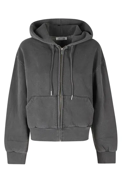 Low Classic Grey Washed Cotton Cropped Zip Hoodie