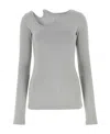 Low Classic Ribbed Crewneck Long Sleeve Fitted Top In Gray
