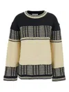 Low Classic Black And White Crew Neck Sweaterwith All-over Intarsia In Wool Woman In Neutral