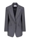 Low Classic Tailored Blazer With Notch Lapel And Pockets In Gray