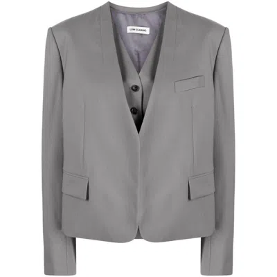 Low Classic V-neck Wool Waistcoat And Blazer Set In Grey
