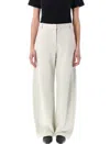 Low Classic Tapered Light Grey Jersey Cocoon Fit Pants With Hidden Fly In White