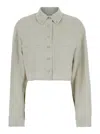 Low Classic Khaki Green Crop Shirt With Patch Pockets On The Front In Cotton And Viscose Blend Woman In Green