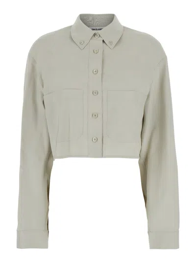 Low Classic Khaki Green Crop Shirt With Patch Pockets On The Front In Cotton And Viscose Blend Woman