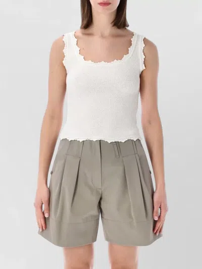 Low Classic Knit Shorts Belt Loops Scalloped Hem In White