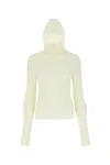 Low Classic Versatile Ribbed Wool Sweater With Detachable Balaclava In White