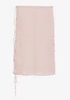 Low Classic See-through Button-loop Midi Skirt In Pink