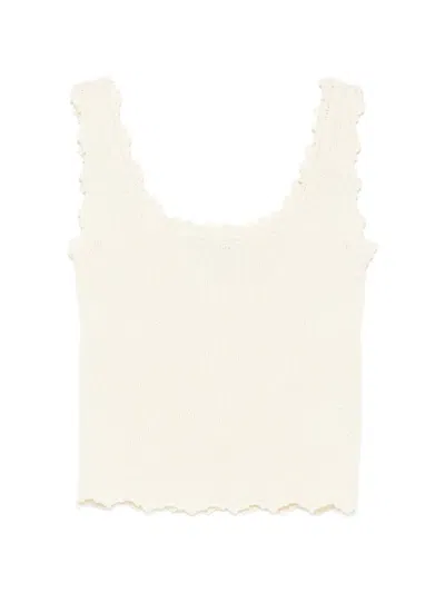 Low Classic Lace-edge Sleeveless Knitted Top In Neutral