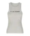 Low Classic Laid Back White Sleeveless Top With Round Neck And Print On The Front In Tech Fabric Woman In White